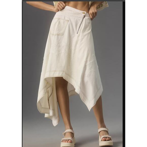 Pilcro Asymmetrical Denim Midi Skirt - New Size 10 - Picture 4 of 10